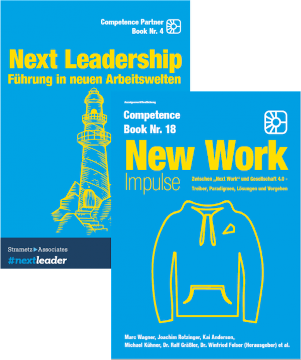 Abbildung mit Büchern von Strametz zum Thema Next Leadership Führung in neuen Arbeitswelten und New Work bei Know-how