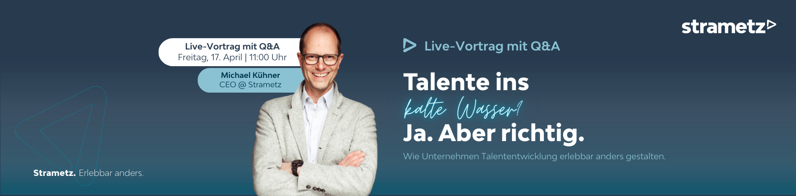 grafik zum live-vortrag von Michael Kühner zu "Talente ins kalte Wasser? Ja. Aber richtig" am 17.04.2026, 11-12 Uhr.