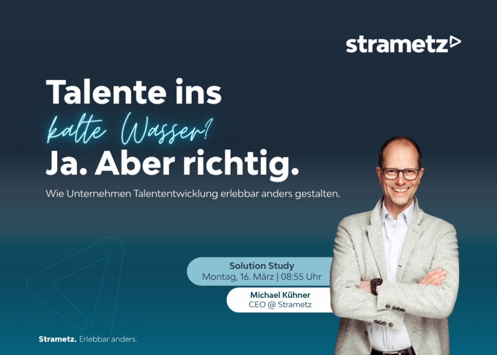 grafik zum website beitrag zum thema "Talente ins kalte Wasser? Ja. Aber richtig" Mit Live-Vortrag am 17.04.2026, 11-12 Uhr.
